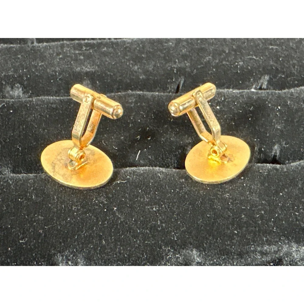 Vintage Gold Tone Oval Cufflinks Red Blue Enamel Concentric Rings Bullet Back